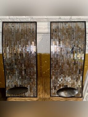 Reflective Gold and Silver Mosaic Wall Sconces - Elegant Home Accent